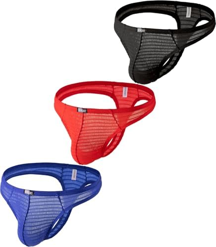 Bulge Thong Swimming T-back • Black+Blue+Red • 1-pack