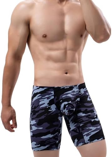 Camouflage Long Leg Boxer Briefs Bulge • Blue • 4-pack