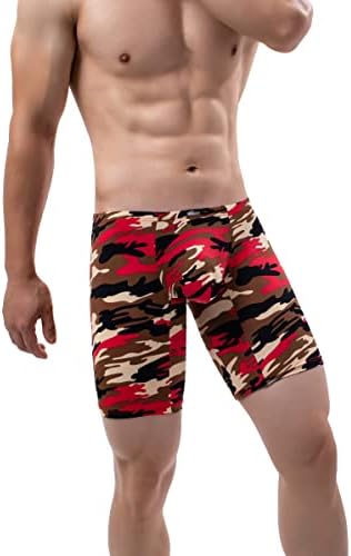 Camouflage Long Leg Boxer Briefs Bulge • Red • 4-pack