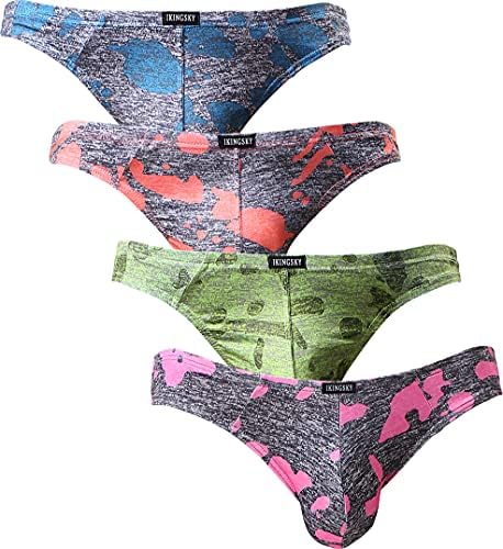 Camouflage Thong Low Rise T-back • Blue+Green+Pink+Orange • 4-pack