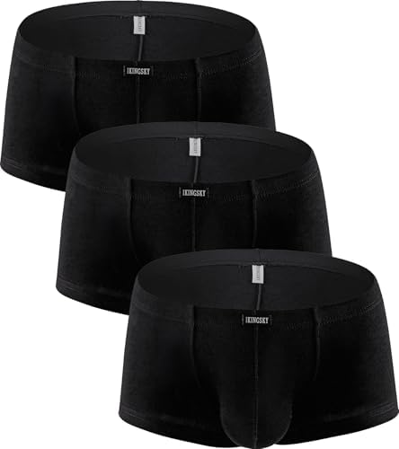 Cotton Bulge Boxer Briefs Pouch Shorts • Black • 3-pack