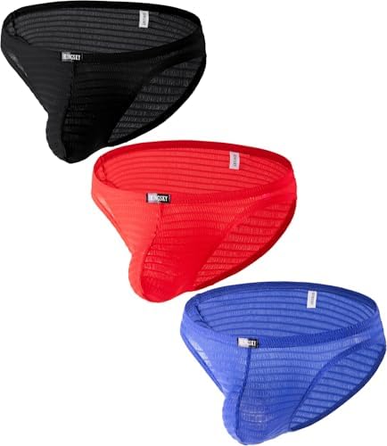 Lace Pouch Briefs Bulge • Black+Blue+Red • 1-pack